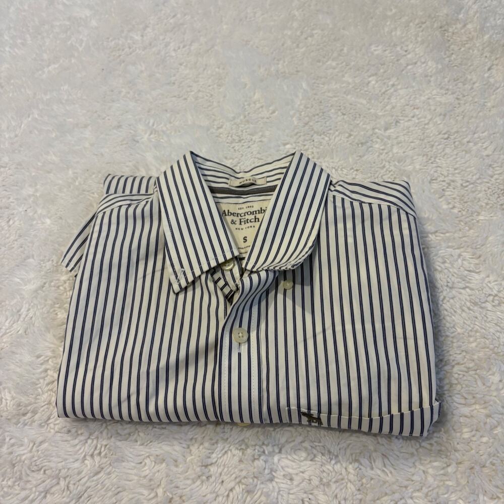 VTG Y2K Hollister Mens S Blue/White Striped Button Up Preppy Country Club Costal